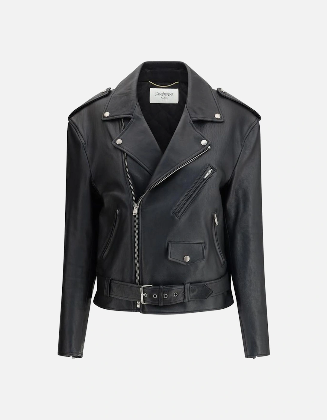 Leather Jacket with Asymmetric Zip and Belt Women - Black Jackets, 4 of 3