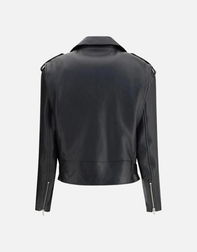Leather Jacket with Asymmetric Zip and Belt Women - Black Jackets
