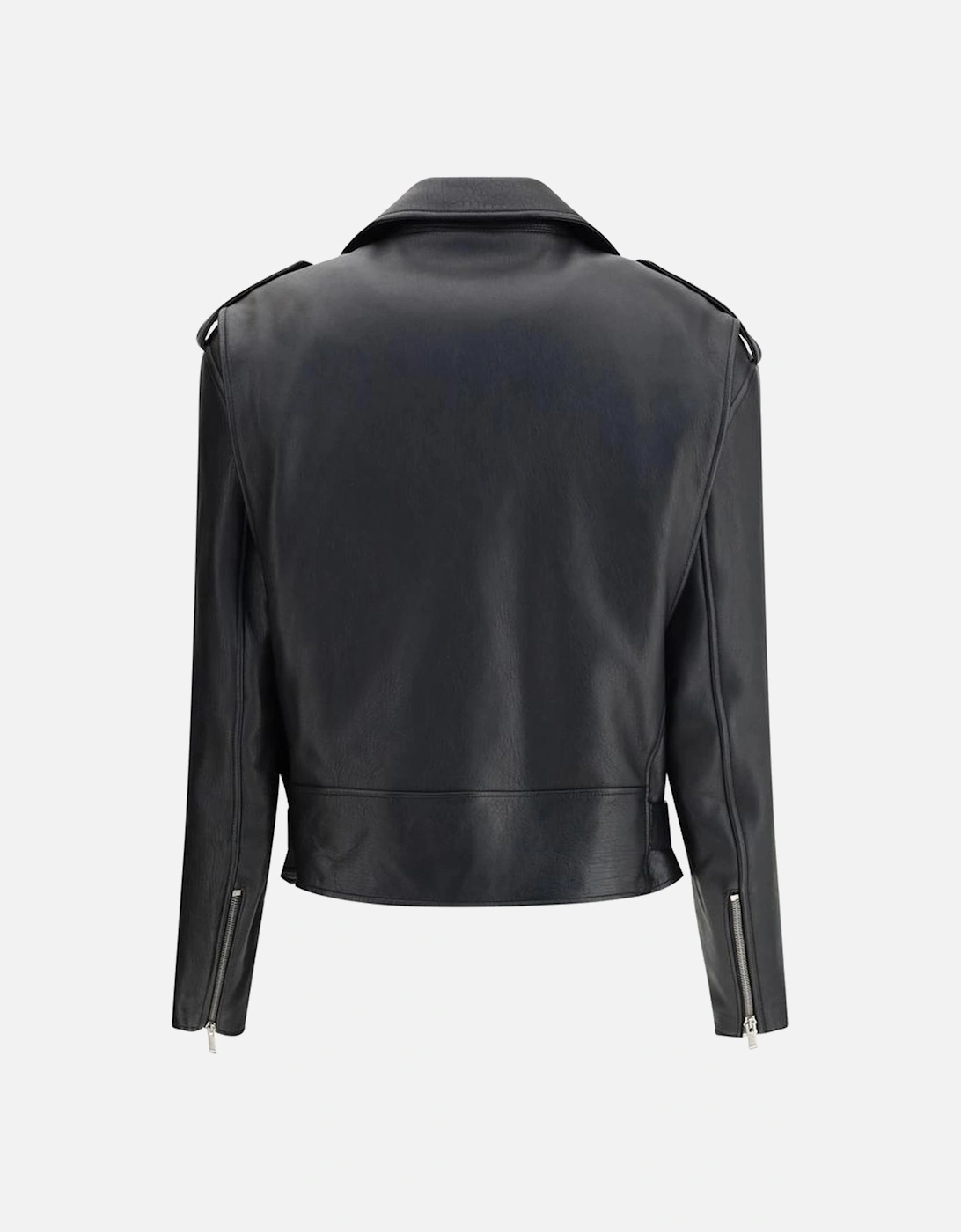 Leather Jacket with Asymmetric Zip and Belt Women - Black Jackets