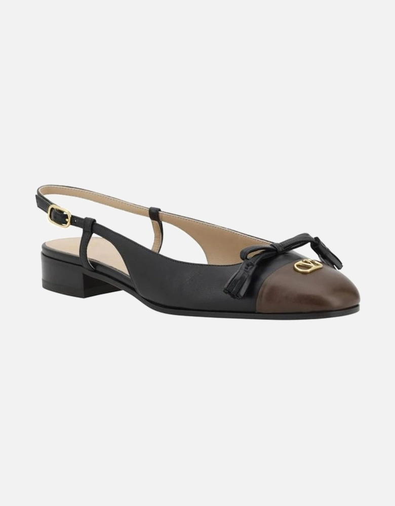 Ballerina Slingback Shoes with Bow and Block Heel Women - Black Flats