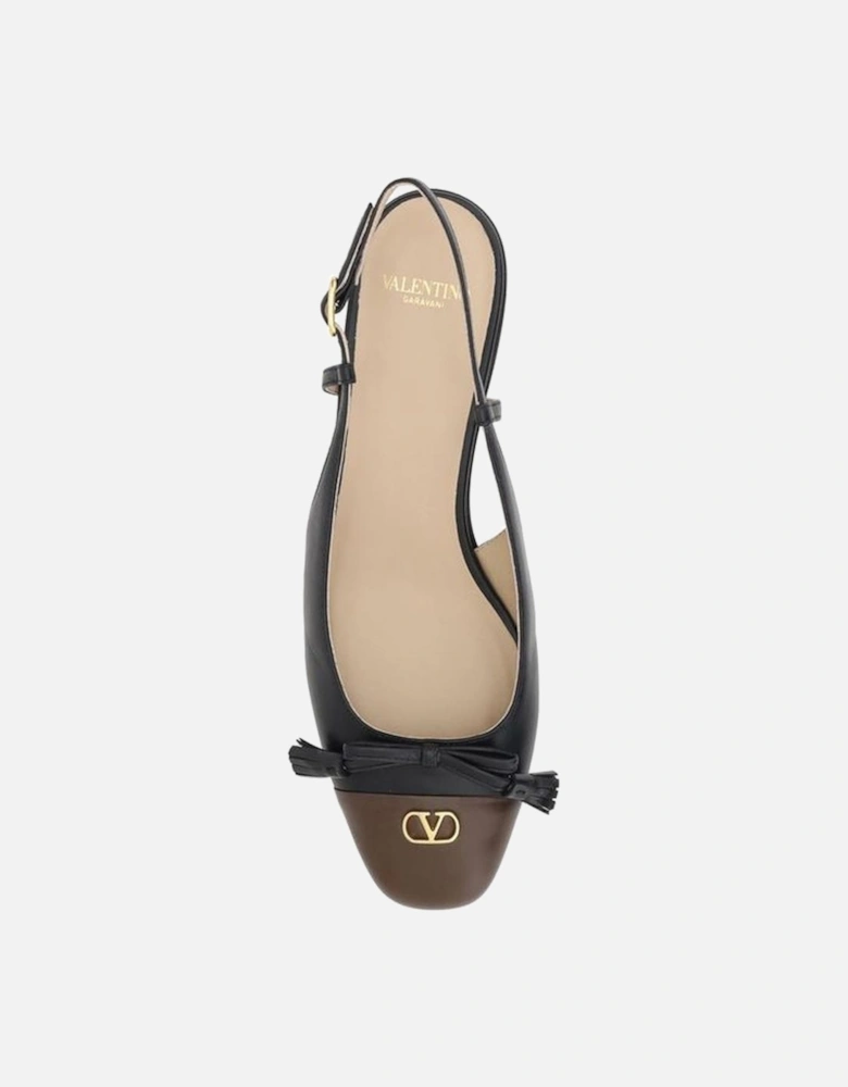 Ballerina Slingback Shoes with Bow and Block Heel Women - Black Flats