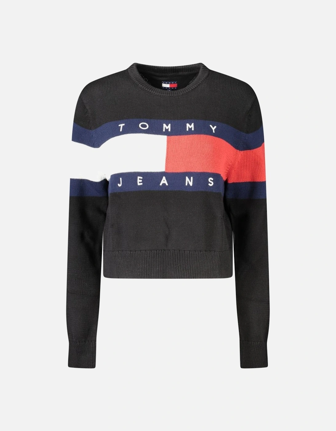 Crew Neck Cotton Sweater with Logo Embroidery Women - Black, 3 of 2