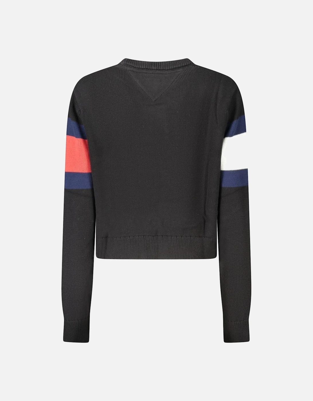 Crew Neck Cotton Sweater with Logo Embroidery Women - Black