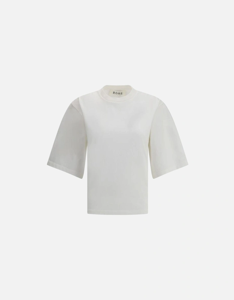 Oversized T-Shirt with Ribbed Crew Neck and 3/4 Sleeves Women - White