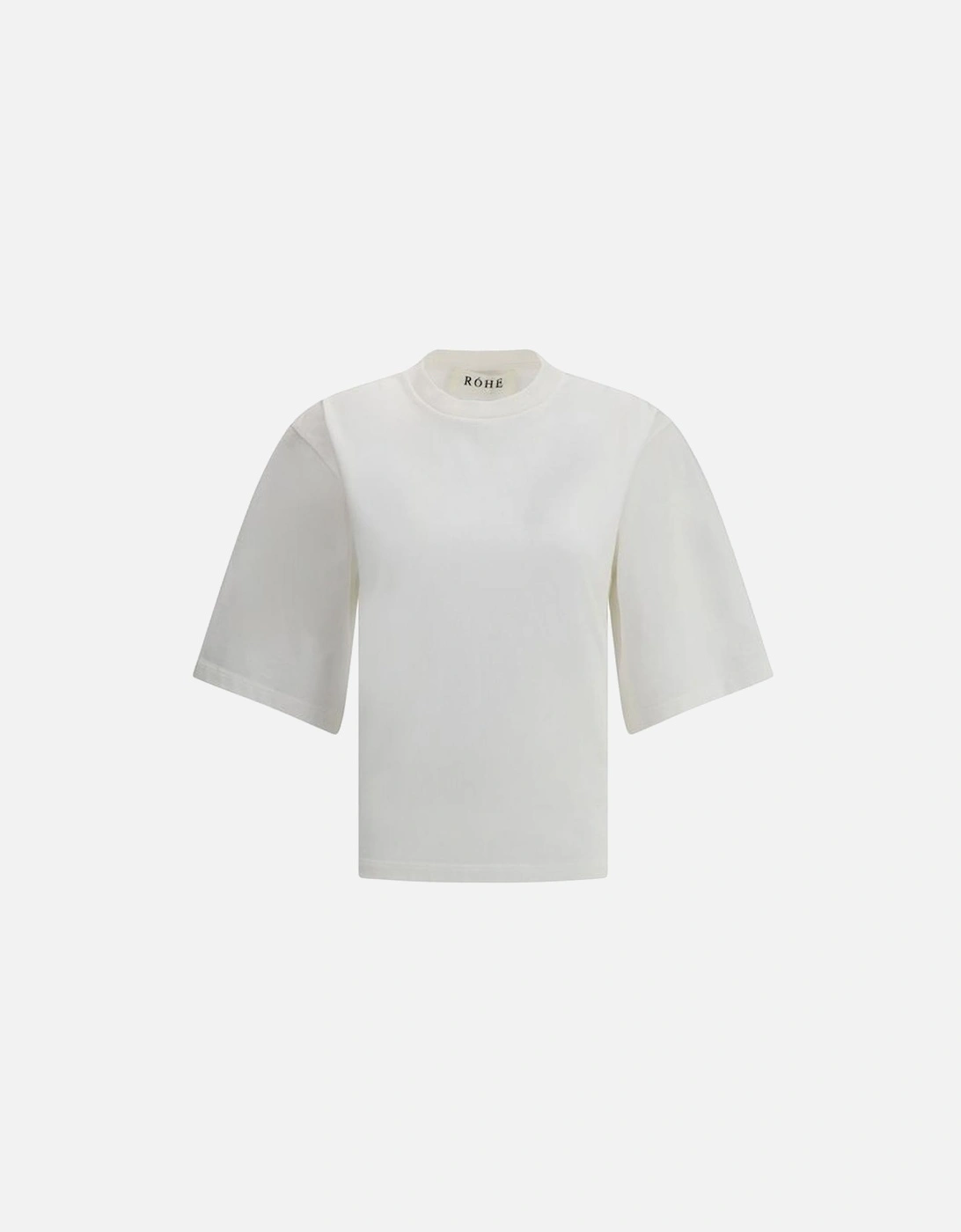 Oversized T-Shirt with Ribbed Crew Neck and 3/4 Sleeves Women - White