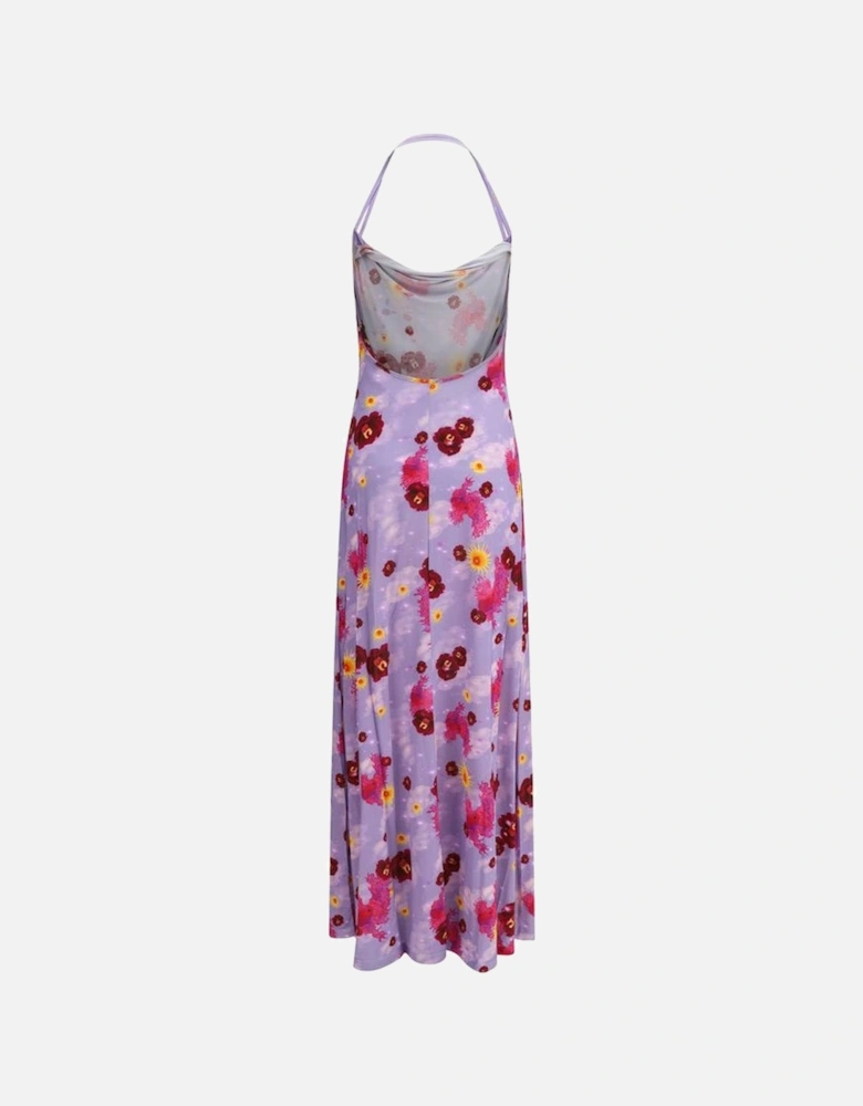 Long Floral Print Dress with Crossover Back Neckline Women -