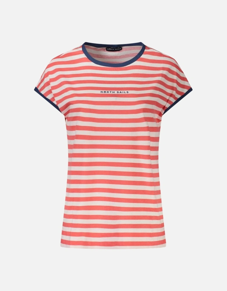 Sleeveless Striped T-Shirt with Embossed Print Women - Red