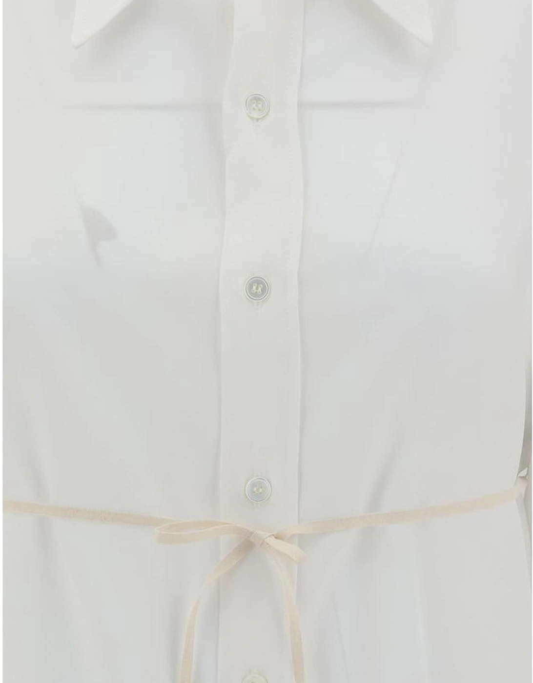 Silk Shirt with Pointed Collar and Waist Ribbon Detail Women - White