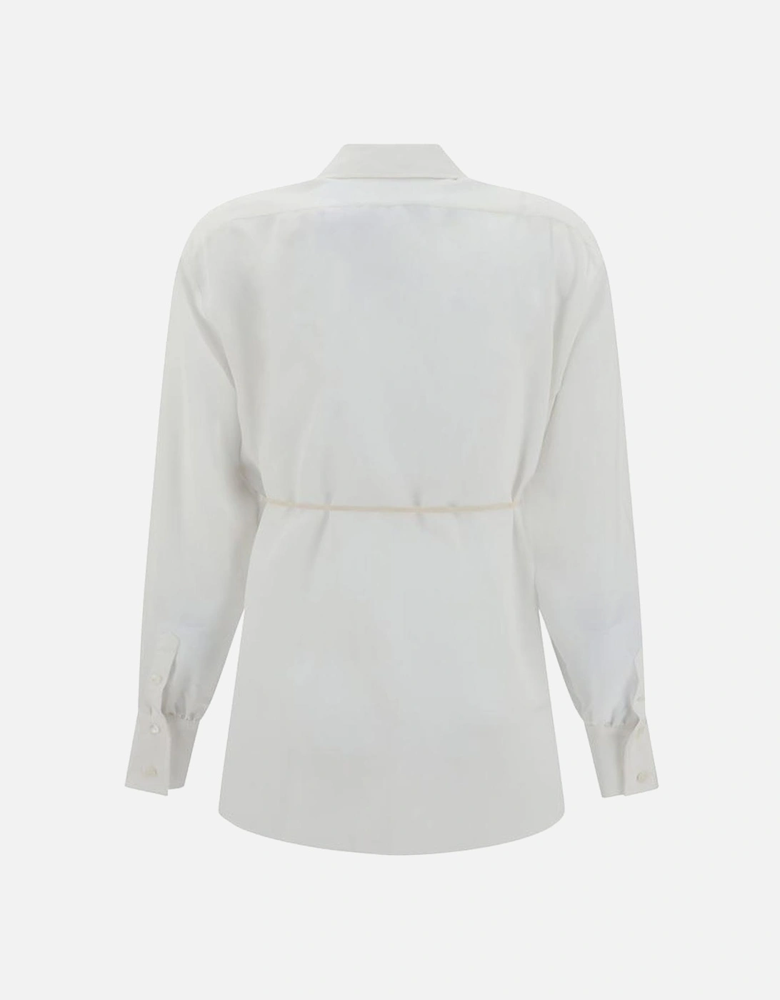 Silk Shirt with Pointed Collar and Waist Ribbon Detail Women - White