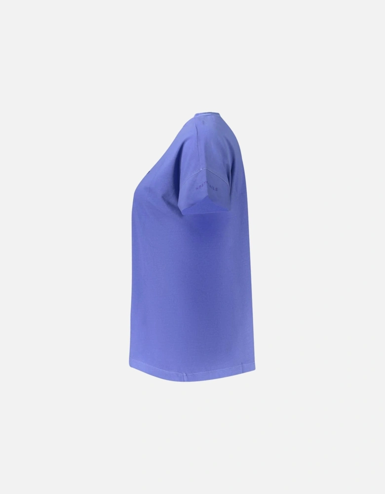 Wide Neck Short Sleeve T-Shirt with Logo Women - Blue