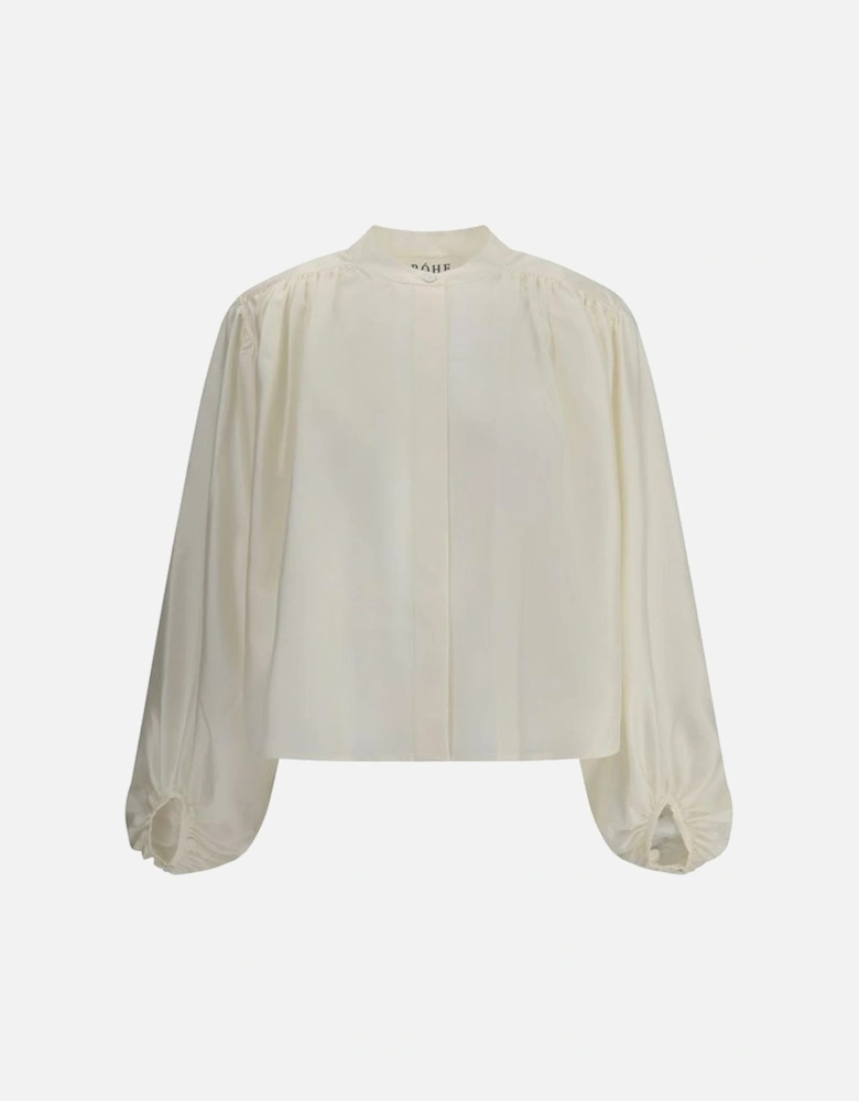 Silk Blouse with Asymmetrical Closure and Balloon Sleeves Women -