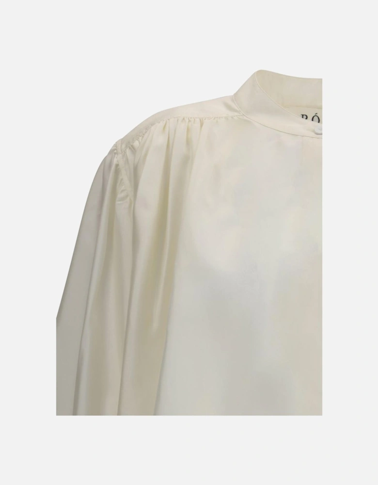 Silk Blouse with Asymmetrical Closure and Balloon Sleeves Women -