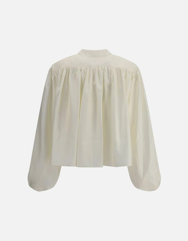 Silk Blouse with Asymmetrical Closure and Balloon Sleeves Women -