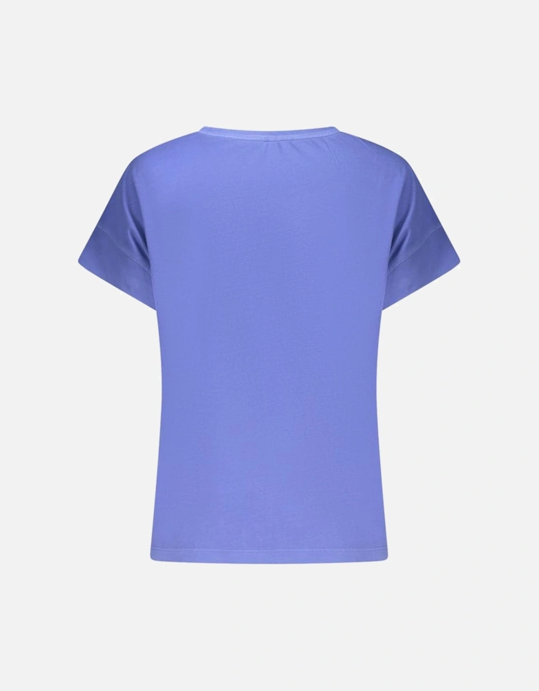 Wide Neck Short Sleeve T-Shirt with Logo Women - Blue