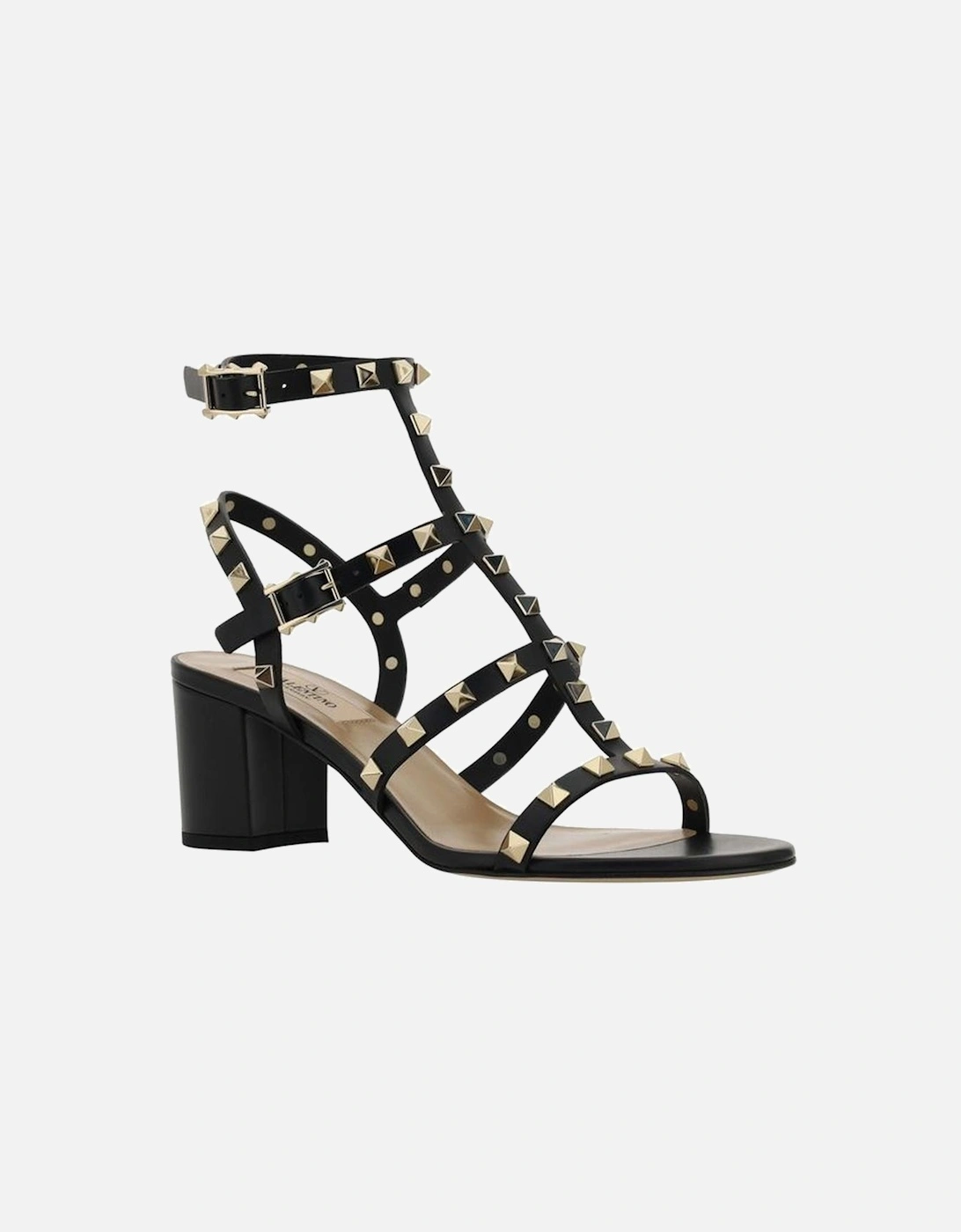 Rockstud Leather Chunky Heel Sandals Women - Black