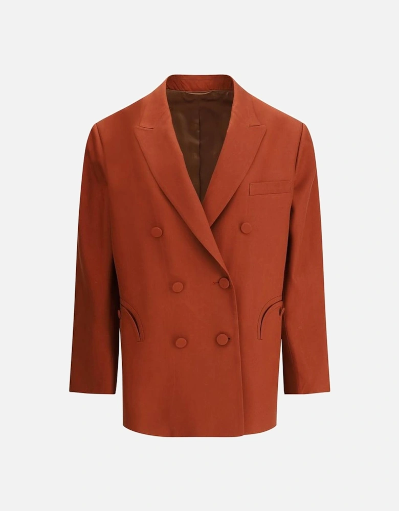 Double-Breasted Silk Blazer with Peaked Lapels Women - Red Suits