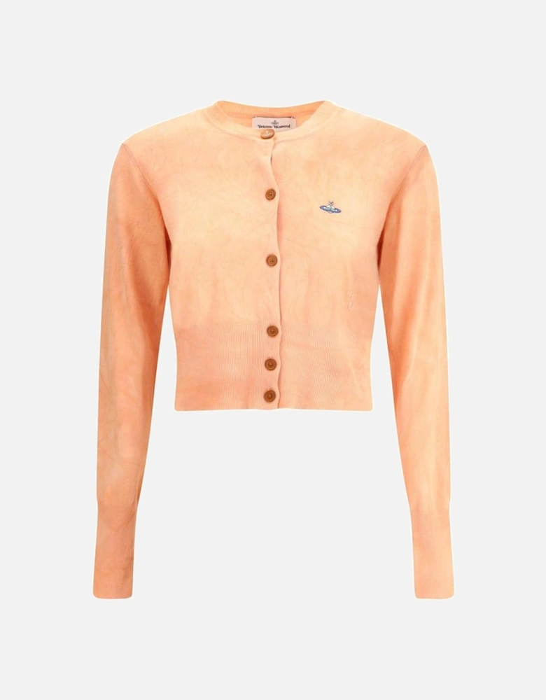 Cropped Cardigan with Ribbed Details and Button Closure Women - Orange