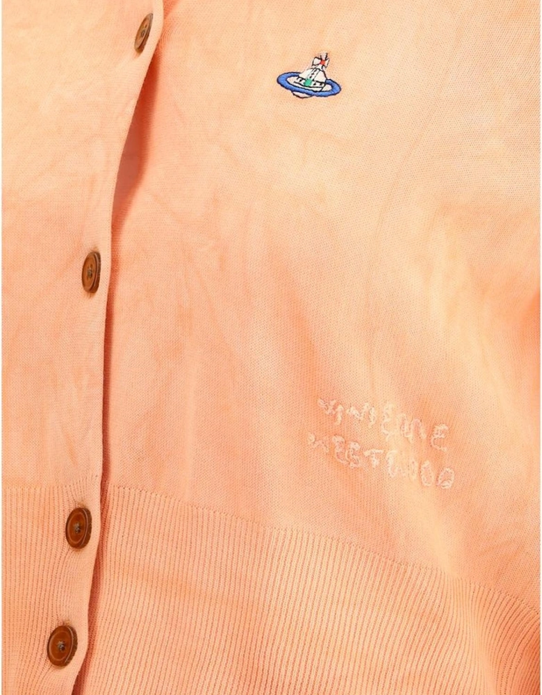 Cropped Cardigan with Ribbed Details and Button Closure Women - Orange