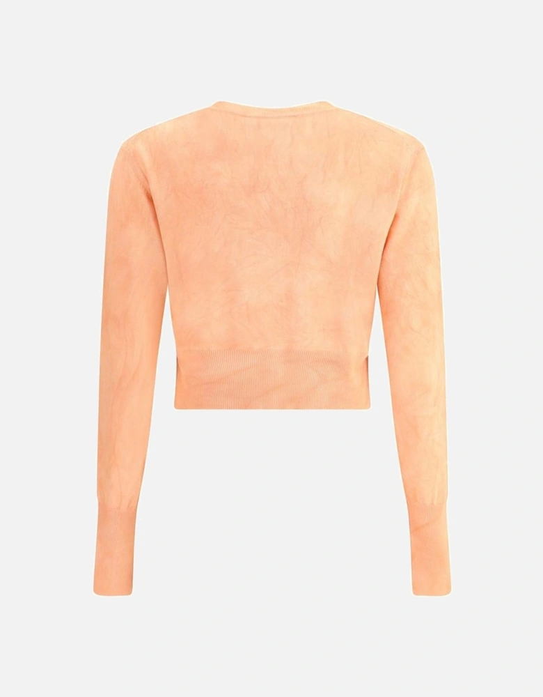 Cropped Cardigan with Ribbed Details and Button Closure Women - Orange