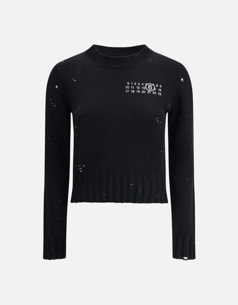 Grunge Ribbed Crew Neck Sweater Women - Black