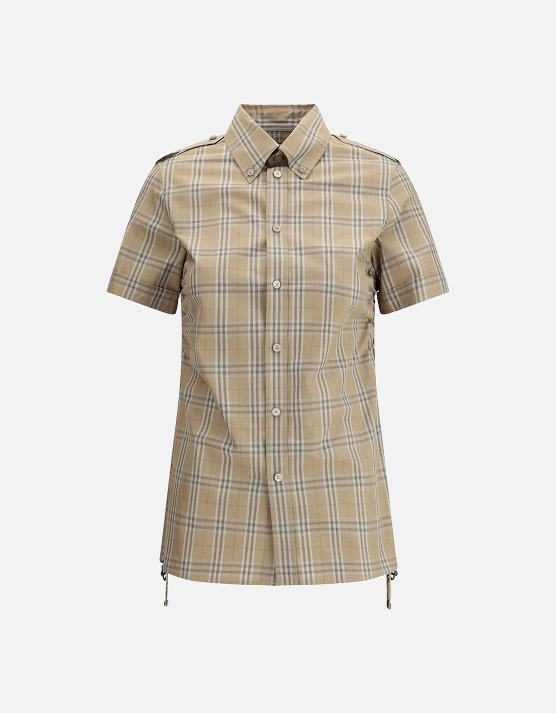 Cotton Short-Sleeve Shirt with Adjustable Gathers Women - Brown, 4 of 3
