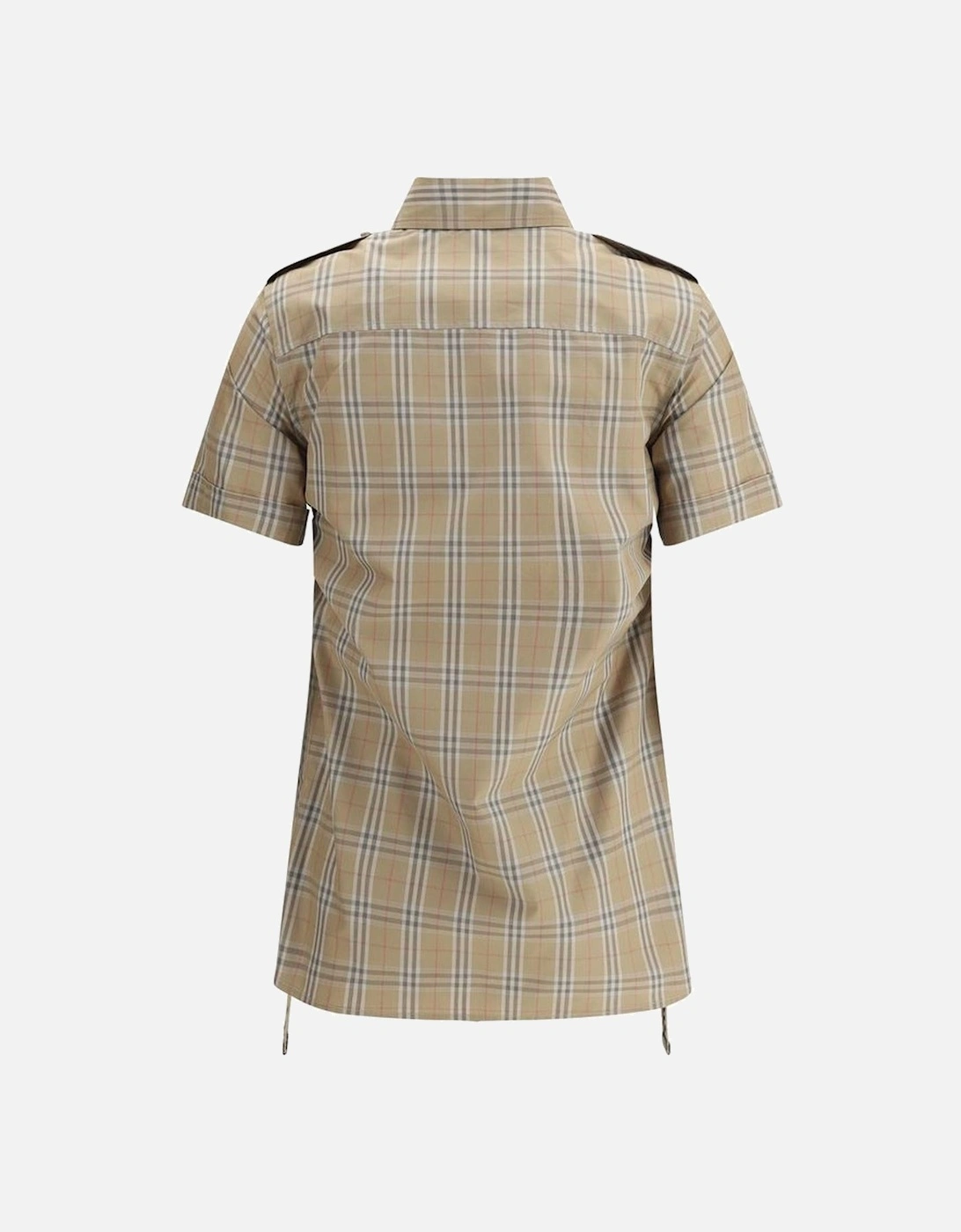 Cotton Short-Sleeve Shirt with Adjustable Gathers Women - Brown
