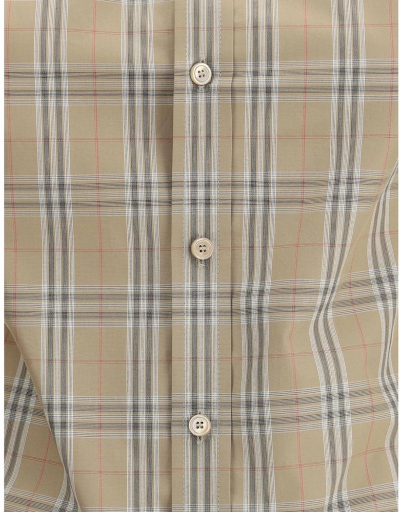 Cotton Short-Sleeve Shirt with Adjustable Gathers Women - Brown