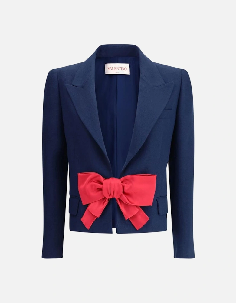 Wool Blazer with Peaked Lapels and Bow Women - Blue Suits
