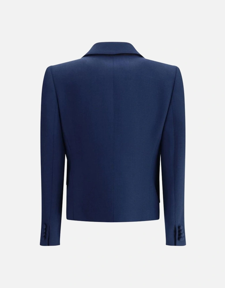 Wool Blazer with Peaked Lapels and Bow Women - Blue Suits
