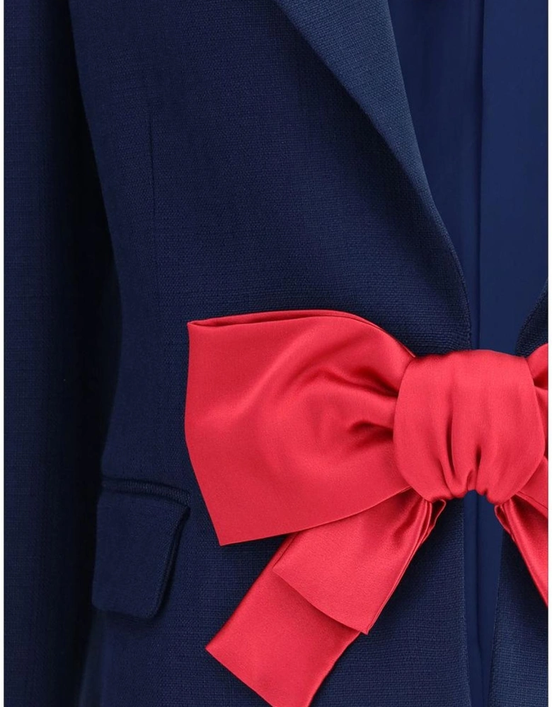 Wool Blazer with Peaked Lapels and Bow Women - Blue Suits