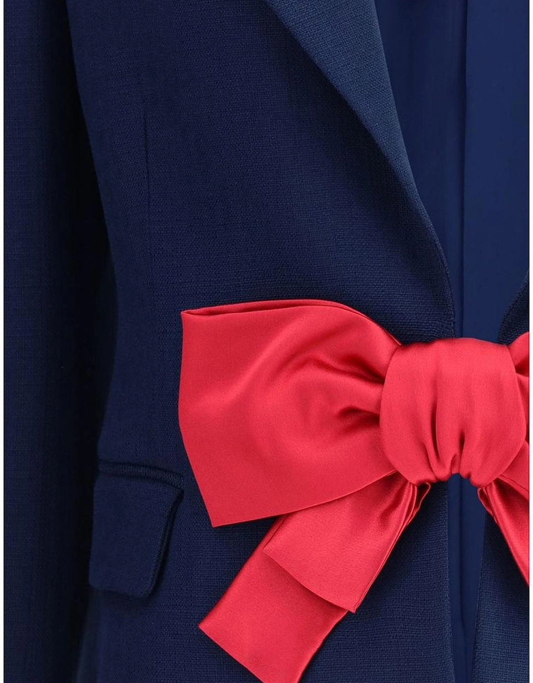 Wool Blazer with Peaked Lapels and Bow Women - Blue Suits