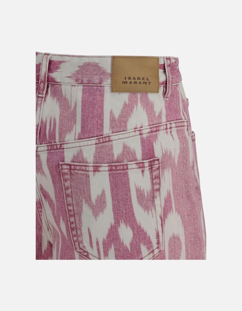 Denim Shorts with Ethnic Print and Frayed Hems Women - Multicolor