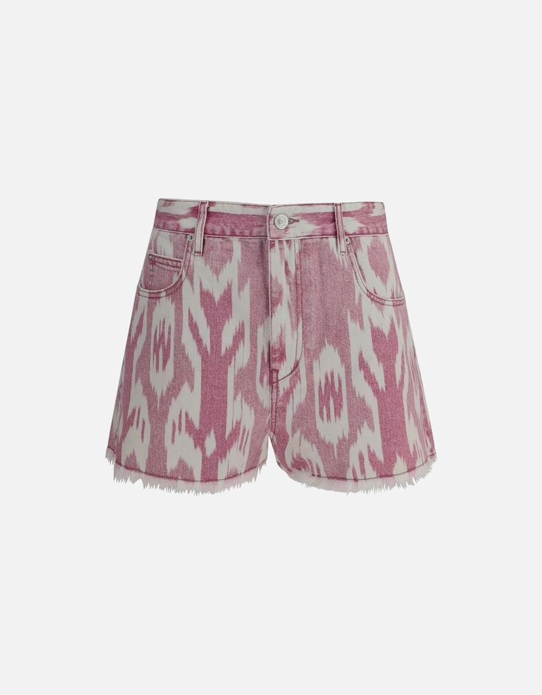 Denim Shorts with Ethnic Print and Frayed Hems Women - Multicolor, 4 of 3