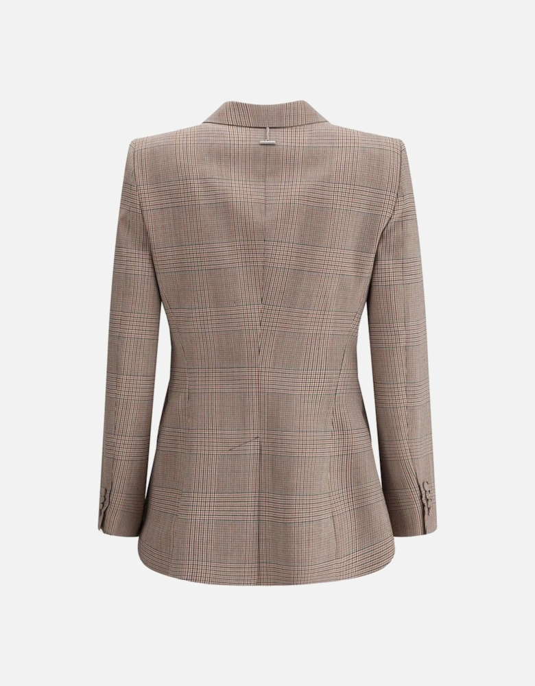 Wool Blazer with Peaked Lapel and Check Pattern Women - Brown Suits
