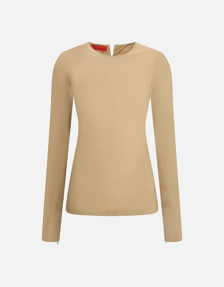Terry Long Sleeve Jersey with Zippered Cuffs Women - Beige T-Shirts