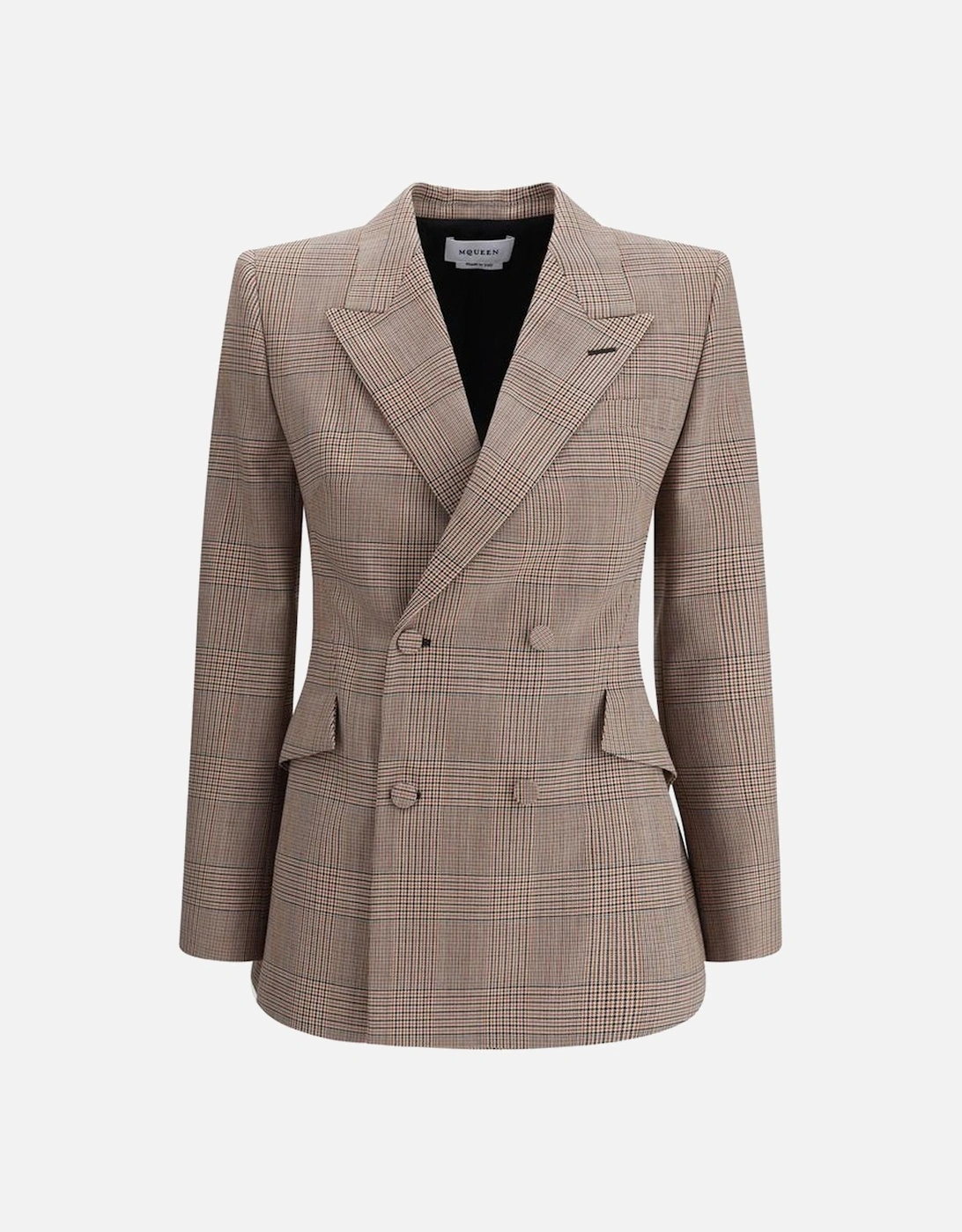 Wool Blazer with Peaked Lapel and Check Pattern Women - Brown Suits, 4 of 3