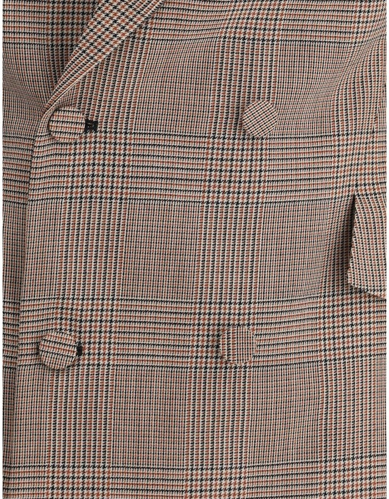 Wool Blazer with Peaked Lapel and Check Pattern Women - Brown Suits