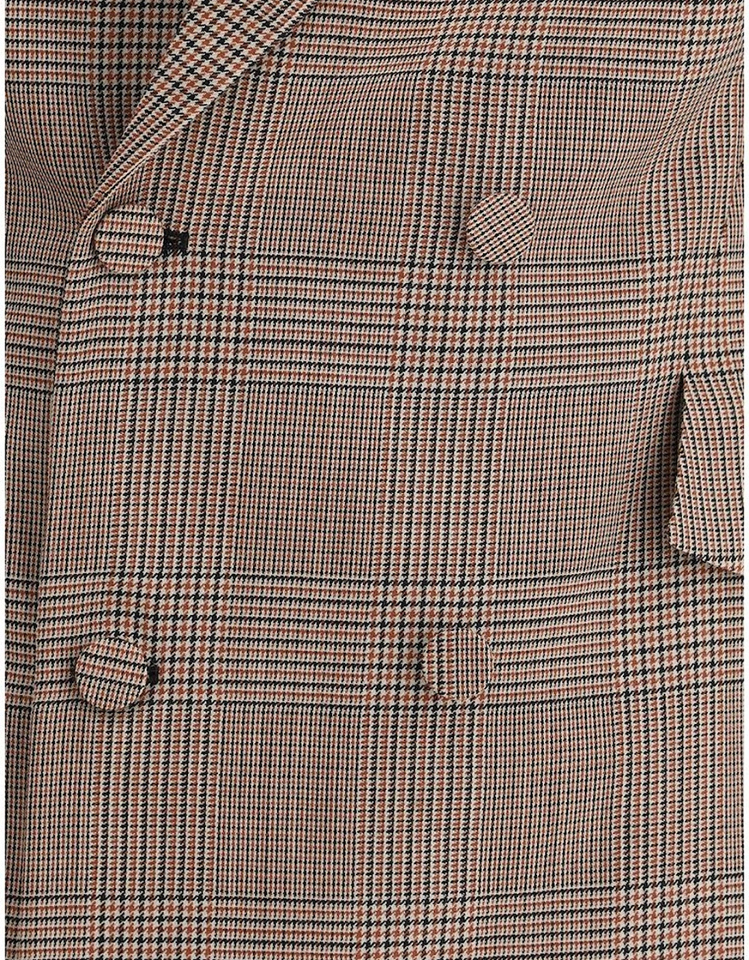Wool Blazer with Peaked Lapel and Check Pattern Women - Brown Suits