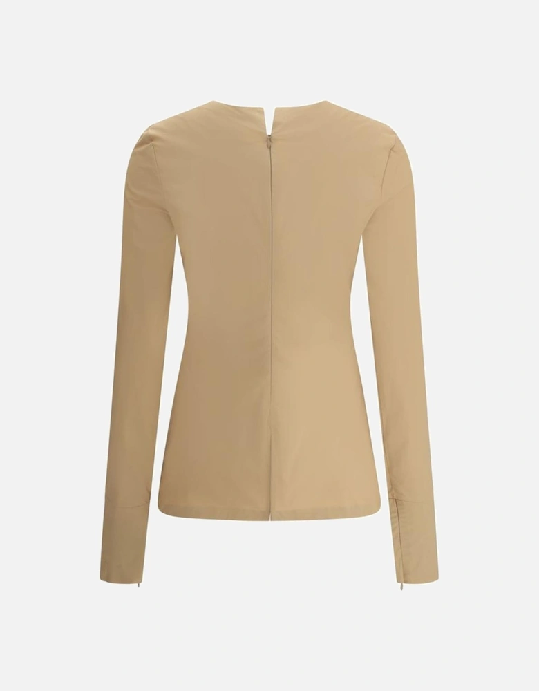 Terry Long Sleeve Jersey with Zippered Cuffs Women - Beige T-Shirts