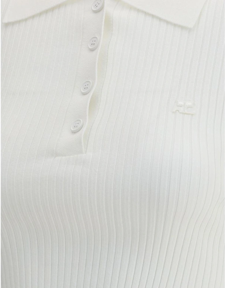 Cropped Ribbed Polo Shirt with Embroidered Logo Women - White