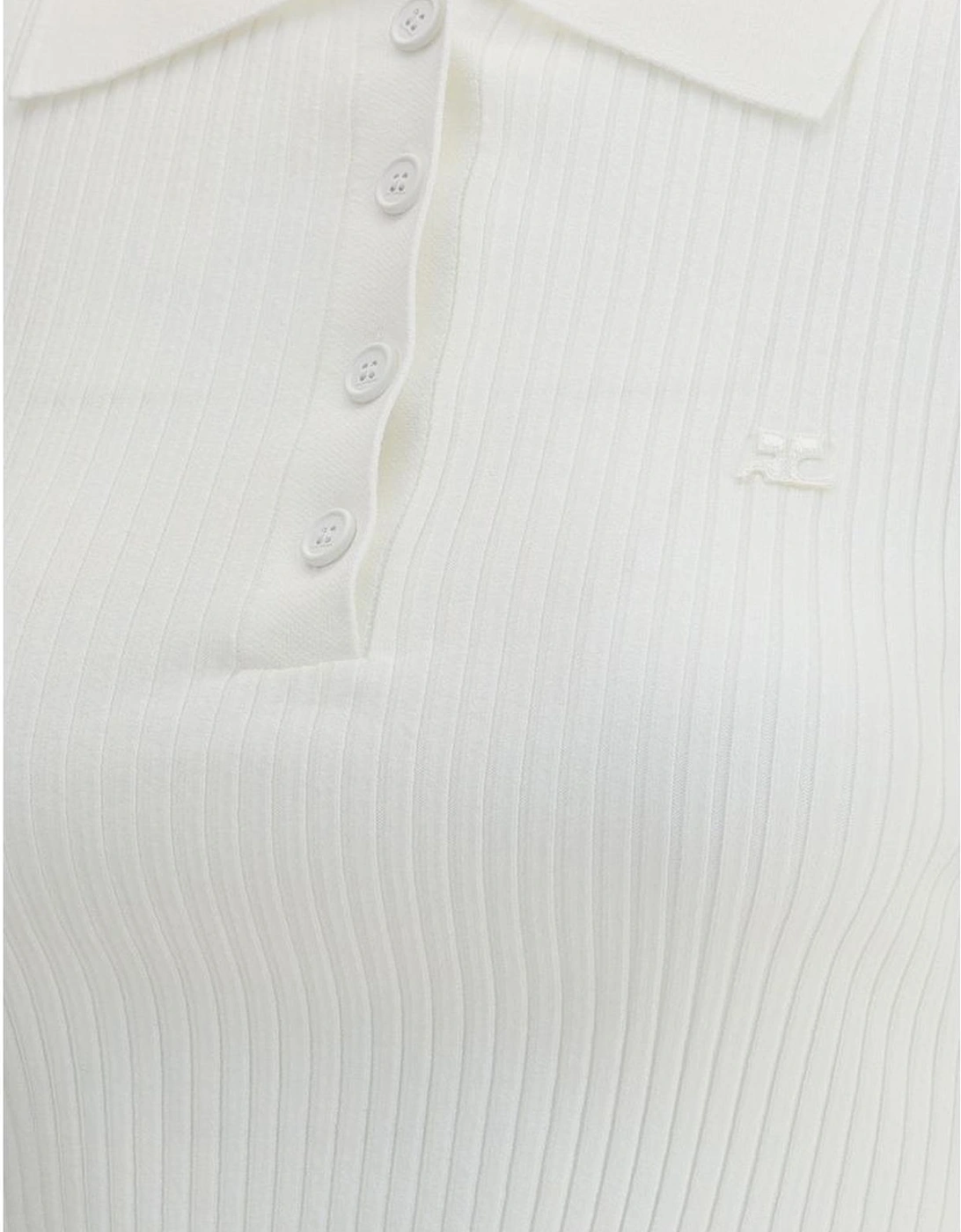 Cropped Ribbed Polo Shirt with Embroidered Logo Women - White