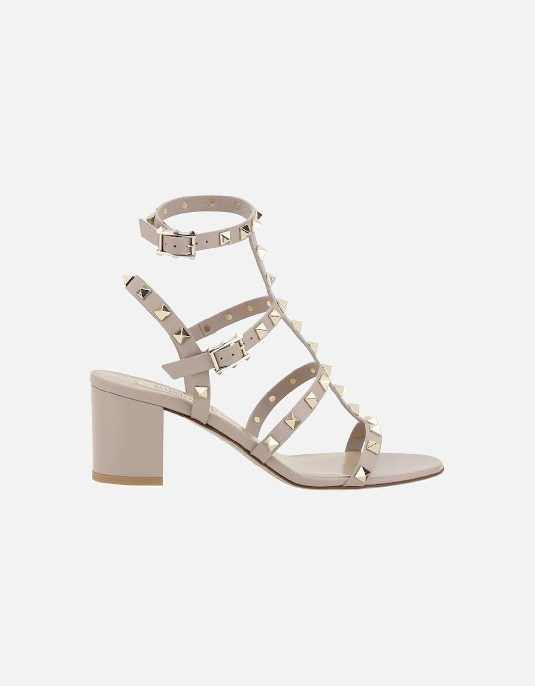 Rockstud Leather Sandals with Chunky Heel Women - Beige, 4 of 3