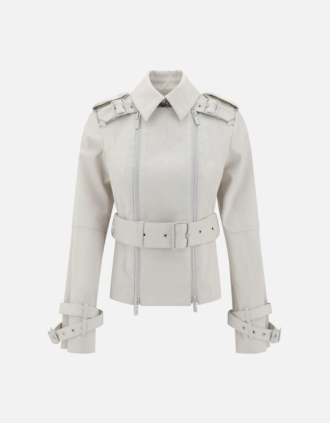 Cotton Jacket with Adjustable Belt and Zipper Closures Women - Beige, 4 of 3