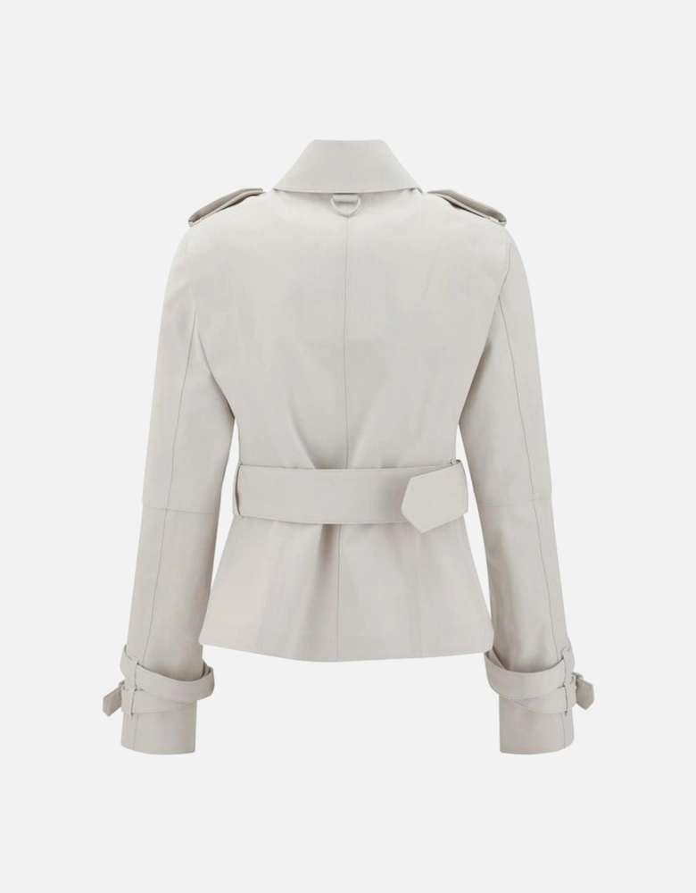 Cotton Jacket with Adjustable Belt and Zipper Closures Women - Beige