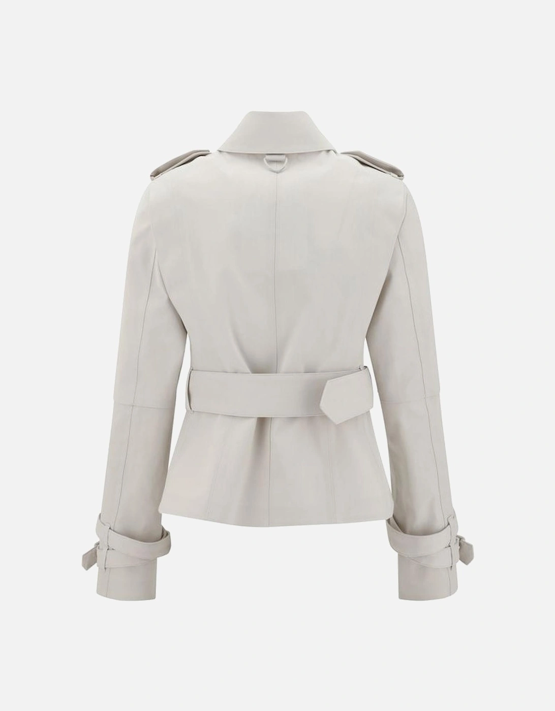 Cotton Jacket with Adjustable Belt and Zipper Closures Women - Beige