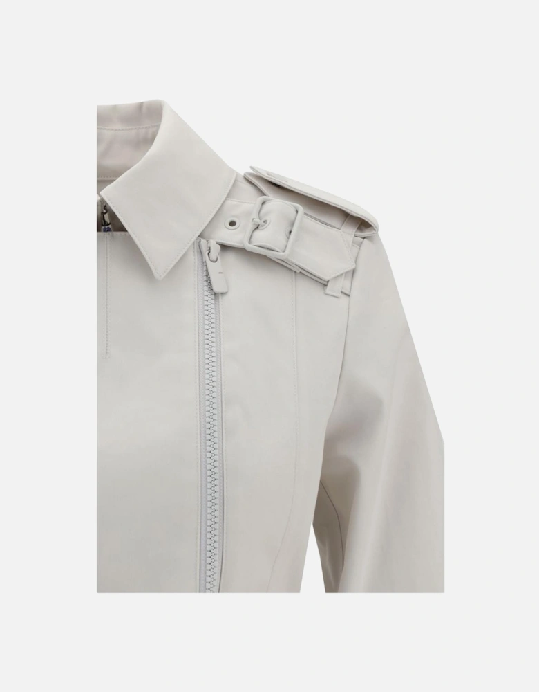 Cotton Jacket with Adjustable Belt and Zipper Closures Women - Beige