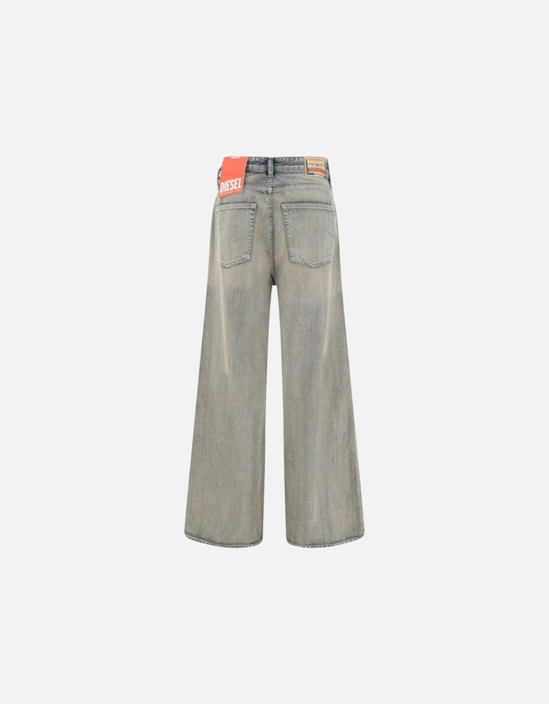 Wide Leg Loose Fit Jeans with Back Logo Applique Women - Beige Jeans