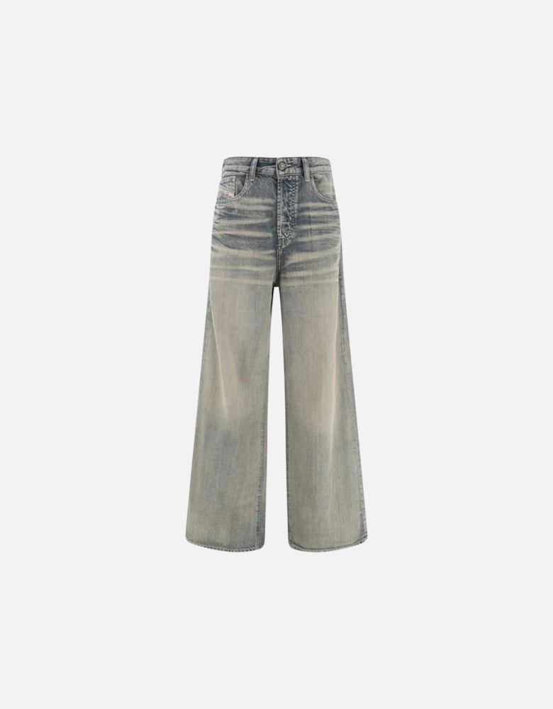 Wide Leg Loose Fit Jeans with Back Logo Applique Women - Beige Jeans