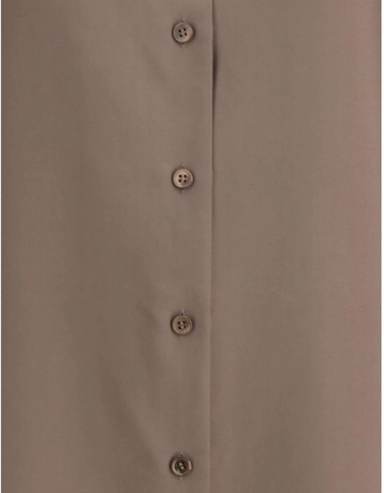 Silk Knee-Length Shirt with Pointed Collar Women - Brown