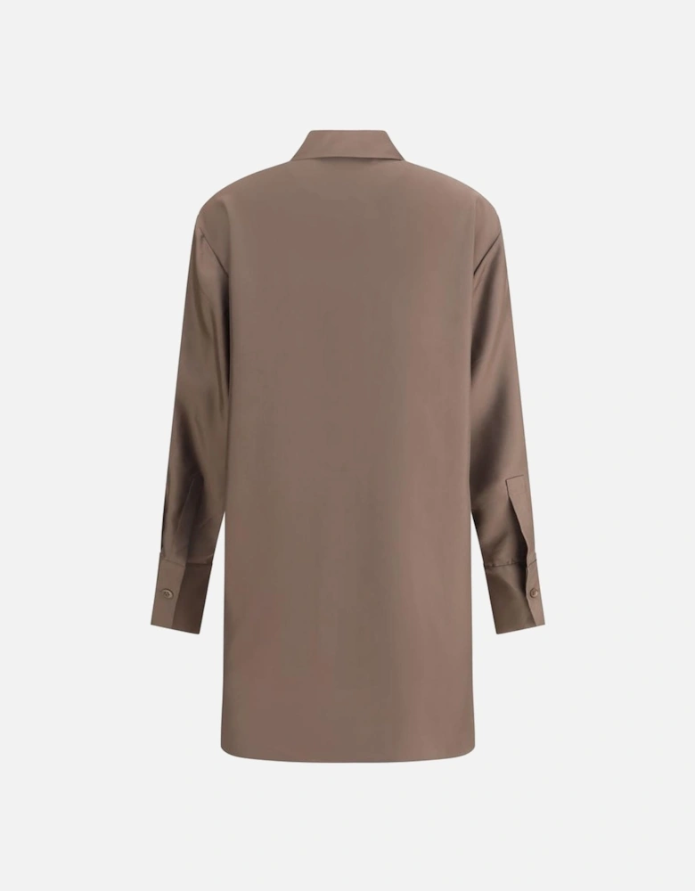 Silk Knee-Length Shirt with Pointed Collar Women - Brown